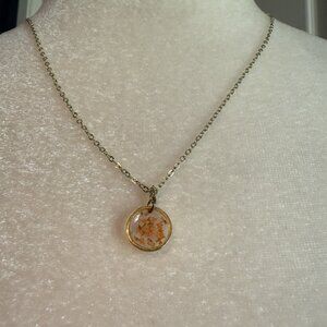 Pressed Birth Month Flower Necklace Small Gold Circle August Gladiolus Personal